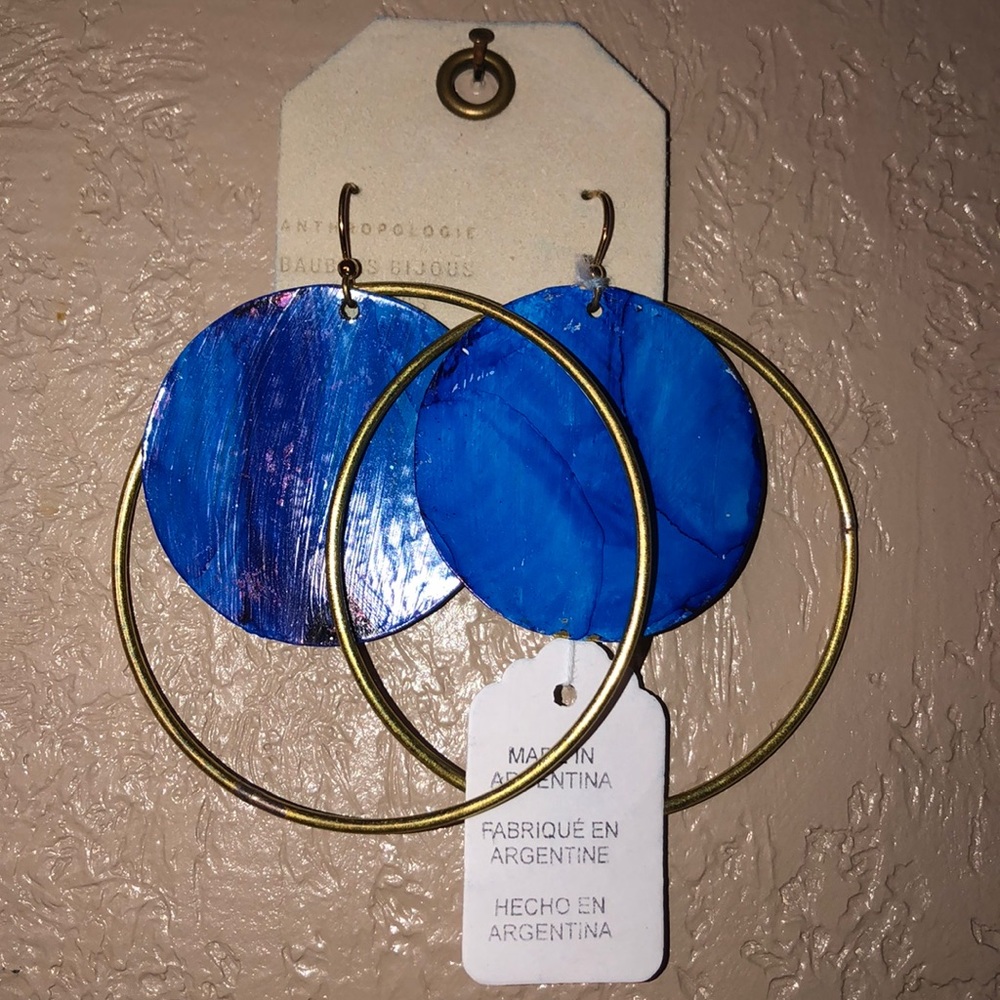 Anthropologie Blue Hoop Earrings